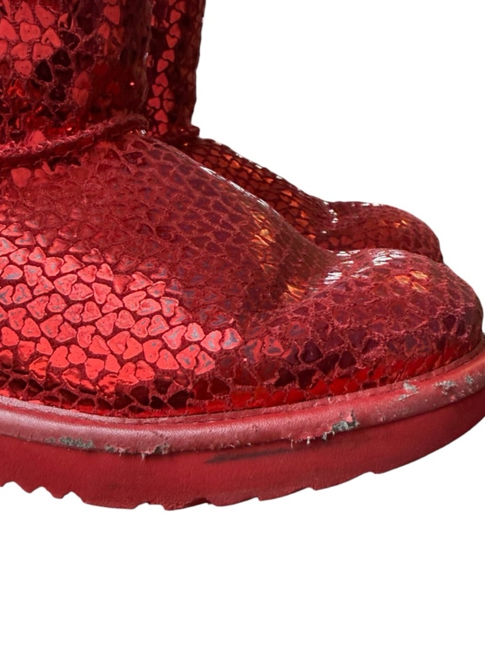 Ugg Youth Size 3 Classic II Gel Red Hearts Short Mid Boots Plush - Picture 10 of 16